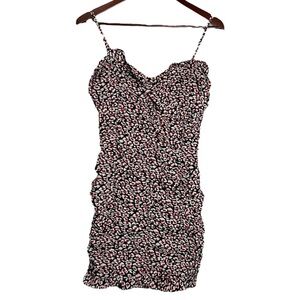 Lush Red Black White Liberty Floral Mini Ruched Dress Smocked Back Small